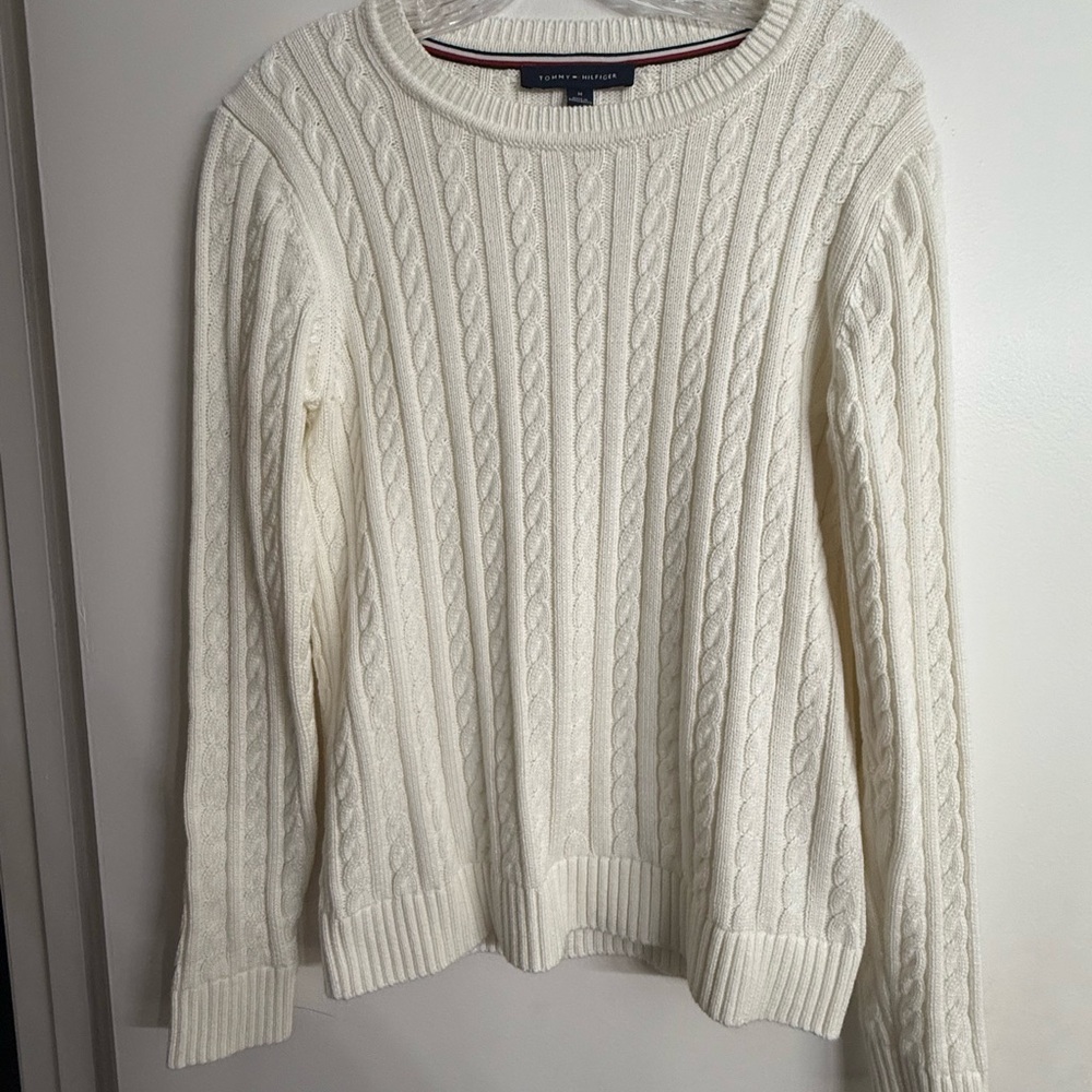Tommy Hilfiger Cream Cable Knit Crew Neck Sweater